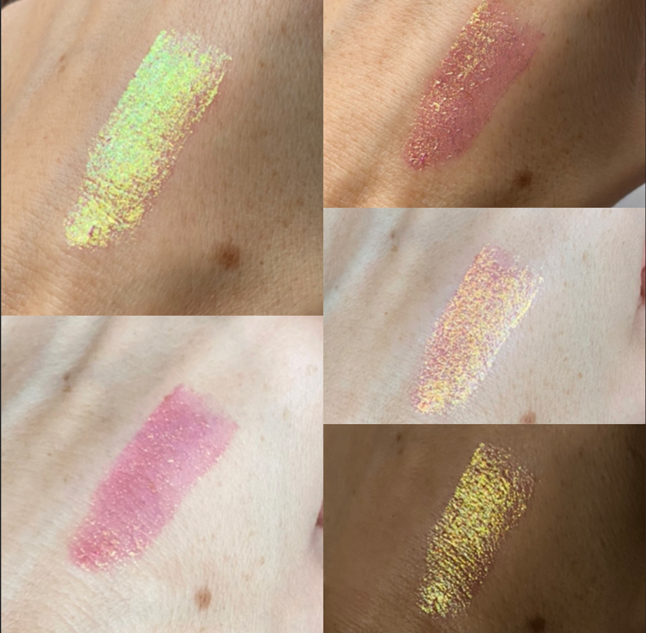 Блеск для губ Nabyo в оттенке #2. Свотчи при разном освещении и под разным углом