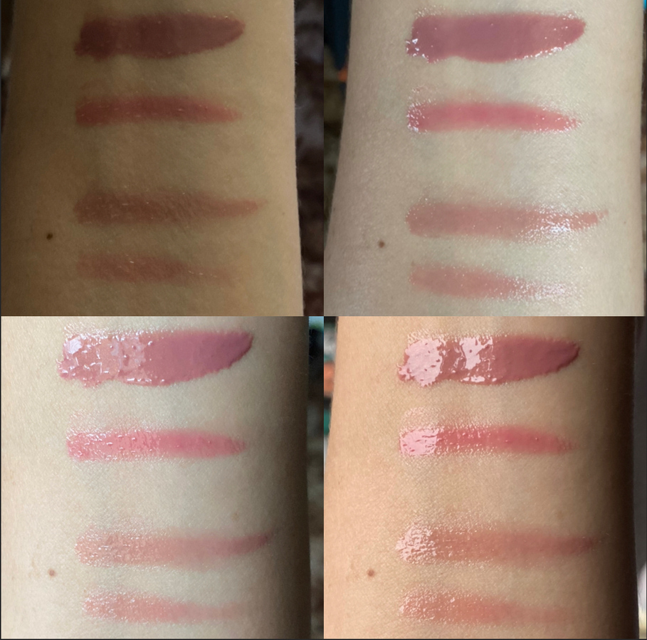 Блески для губ Beauty Assistant Lip Gloss в оттенке 04 и 05 свотчи при разном освящении