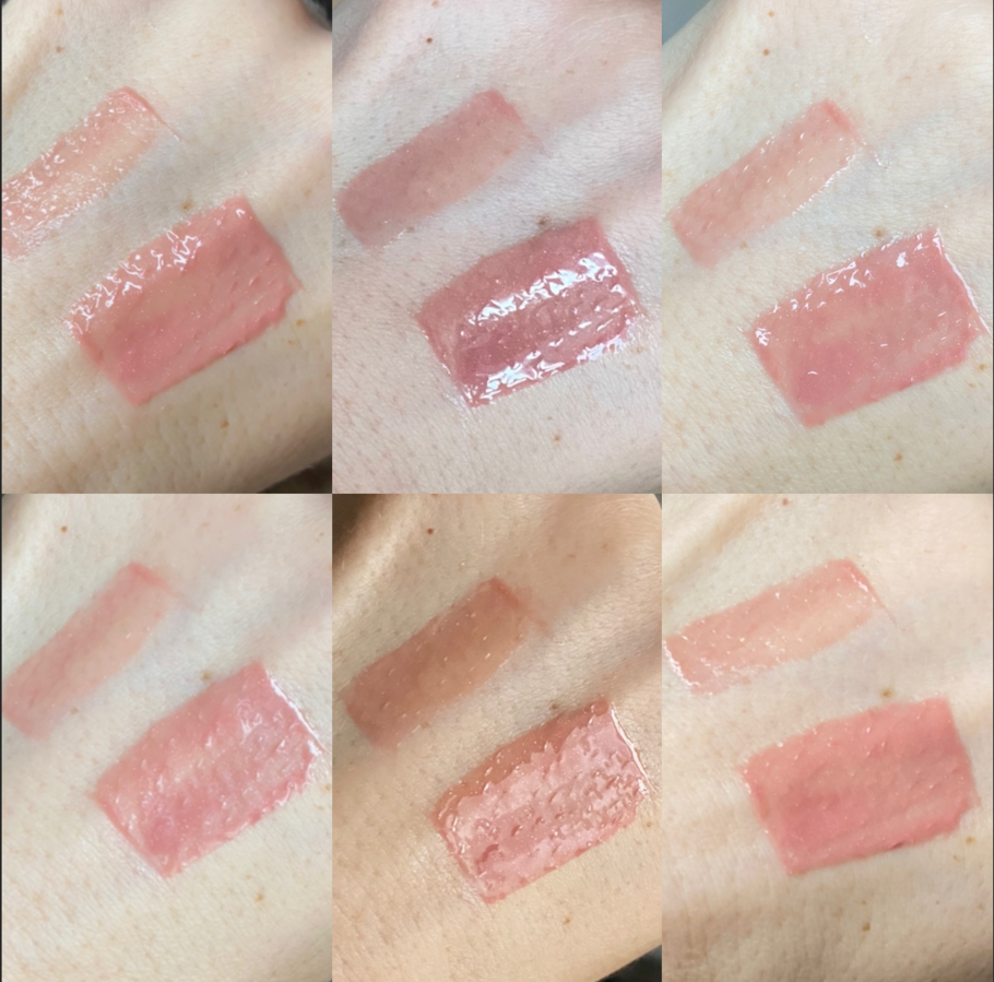 Блеск для губ Metamorphix Influence Beauty оттенок 02 Свотчи при разном освещении