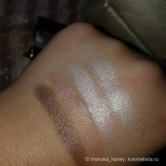 Часть весенней коллекции Pupa Pink Muse: хайлайтер Pink Muse Cream Highlighter 001, тени Vamp 4-Eyeshadow Palette 005 и помада Miss Pupa 108