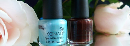 Лаки для стемпинга Konad: Wine Red и Hepburn Blue + 6 вариантов дизайна