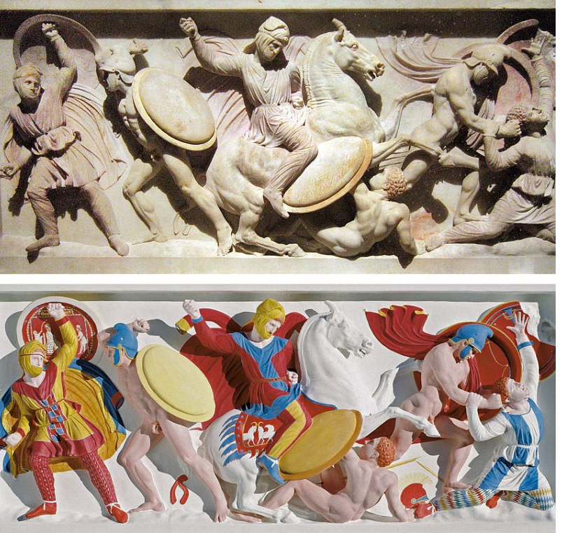 Образец реконструкции древнегреческой полихромии на выставке Die bunten Gotter. Die Farbigkeit antiker Skulptur. München, 2004