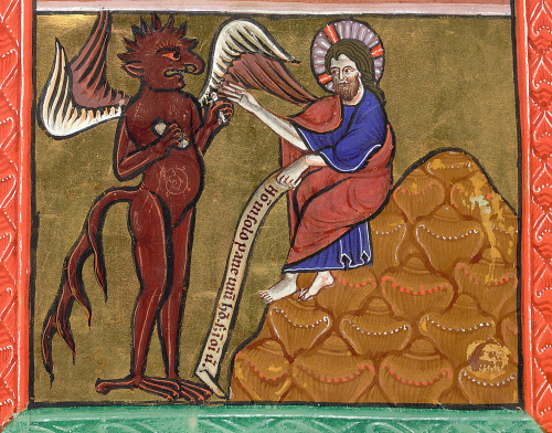 Миниатюра First Temptation of Christ: from a Psalter, England (Oxford), c. 1200–1225,