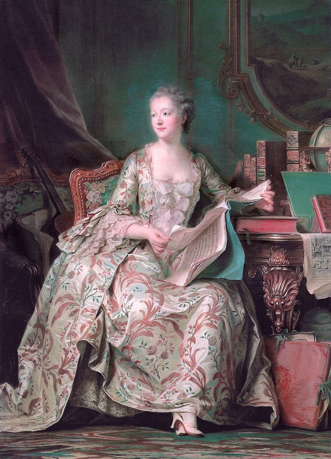 Портрет маркизы де Помпадур в платье с розовым орнаментом, Морис Кантен де Латур, между 1748 и 1755