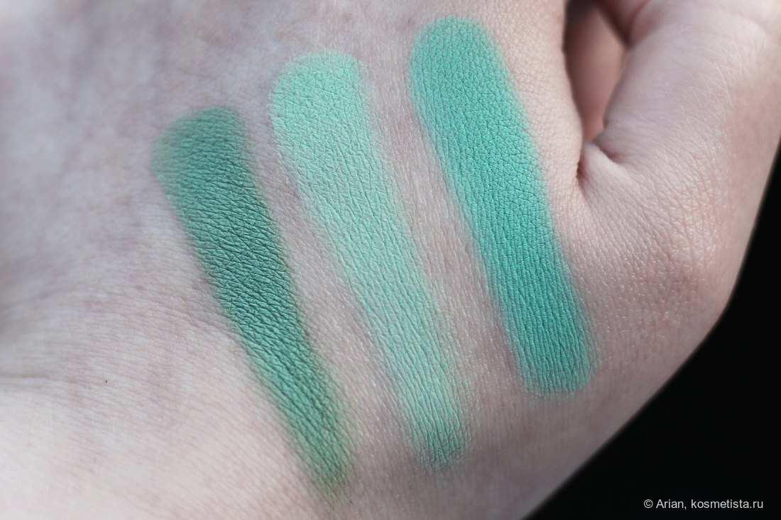 Сравнительные свотчи (слева направо): Give Me Glow So Rich - Jeffree Star Cosmetics Mint Condition - Colourpop Currents