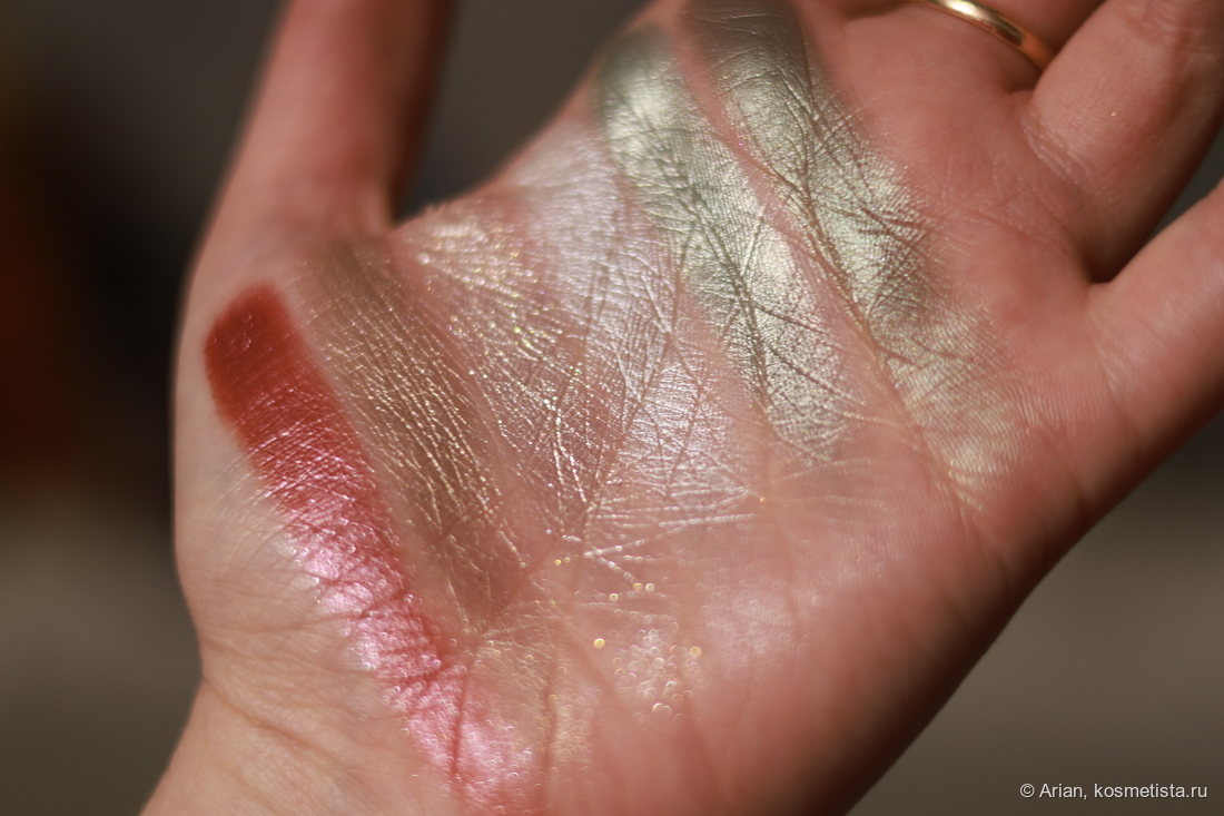 Свотчи сияющих оттенков (слева направо): flare - oscar - flutter - palladian - marlin - oz