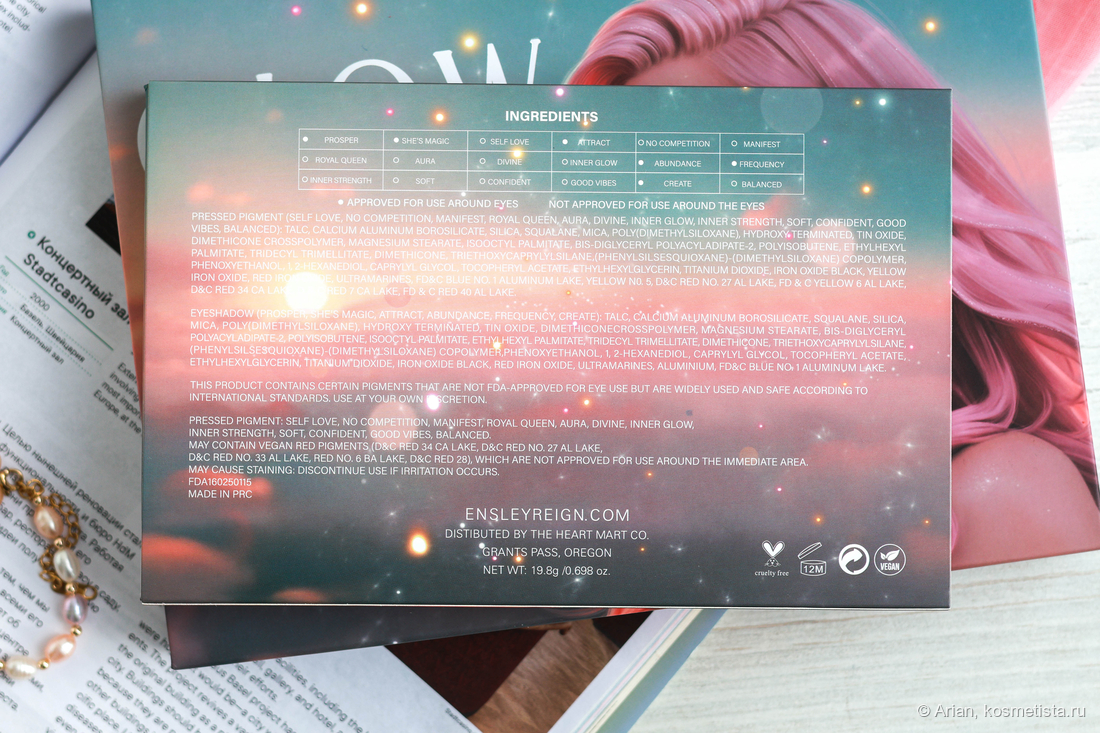 Состав теней и другая информация о палетке