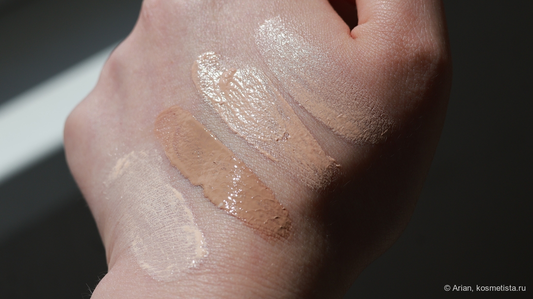 Сравнение тональных средств (слева направо): Pixi H2O Skin Tint Porcelain - Skinjestique Your Perfect BB - Lizda Zero Fit Cover Capsule 19 Petal Beige - Dear Dahlia Daily Defence PDRN BB Cream Rosy Light