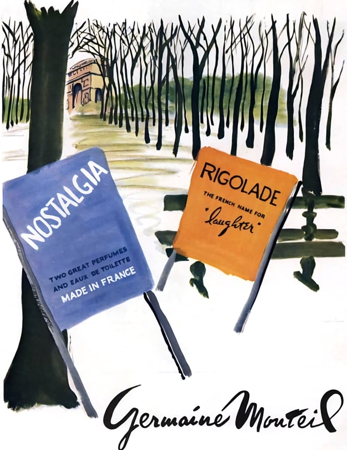 Необычная реклама ароматов Nostalgia и Rigolade (Laughter), 1950-е гг. Источник- интернет.