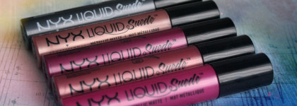 Обзор пяти оттенков из линейки матово-металлических помад Liquid Suede Metallic Matte от Nyx: Bella (30), Buzzkill (33), Pure Society (34), Exposed (38), Go Rouge (40)