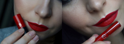 Красный бархат на губах с оттенком 404 от Giorgio Armani. 2 помады, 2 финиша