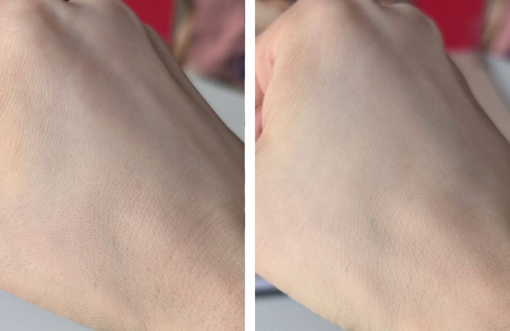 Слева голая рука, справа — с пудрой. Дневной свет