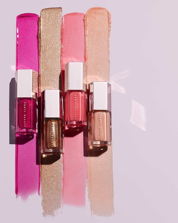 Свотчи блесков для губ из набора Fenty Beauty Glossy Posse Holo’Daze Edition Mini Gloss Bomb Collection Holiday 2020