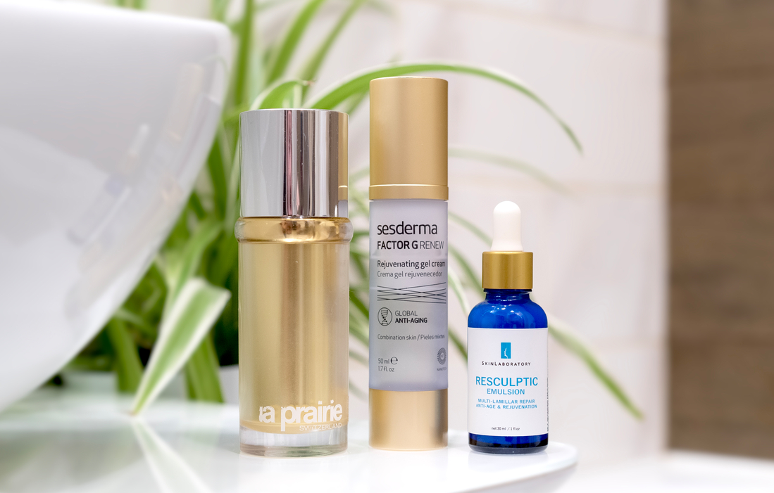La Prairie Cellular Radiance Pure Gold (40000 руб.); Sesderma Factor G Renew Rejuvenating (9500 руб.); Skin Laboratory Resculptic MLE (2600 руб.)