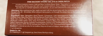 Из панды в енота. Увлажняющие патчи под глаза Pink Racoony Hydro Gel Eye and Cheek Patch Rosa Centifolia Flower Water and Gold