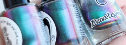 Сравнение трех космических мультихромов: DanceLegend Sulley, Kaleidoscope Магнитный лак Duo Magic Cats №Mur-72 и Kaleidoscope магнитный лак для стемпинга №stm-60