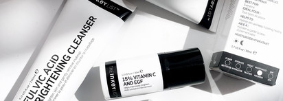 The Inkey List - Fulvic Acid Brightening Cleanser, 15% Vitamin C and EGF Serum и Omega Water Cream