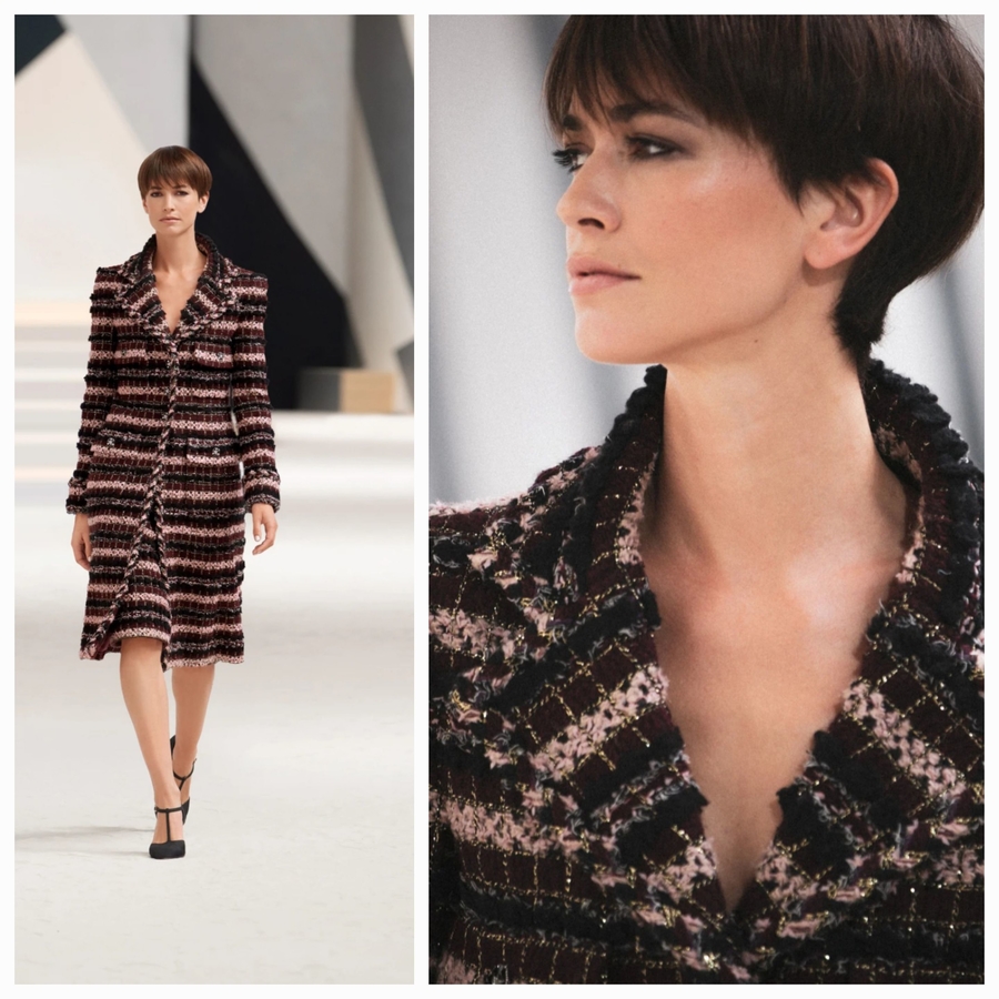 Коллаж  из образа коллекции Chanel Haute Couture Fall- Winter 2022/23. В коллаже можно рассмотреть детали модели. Фото с официального сайта. Модель Луиза де Шевиньи.
