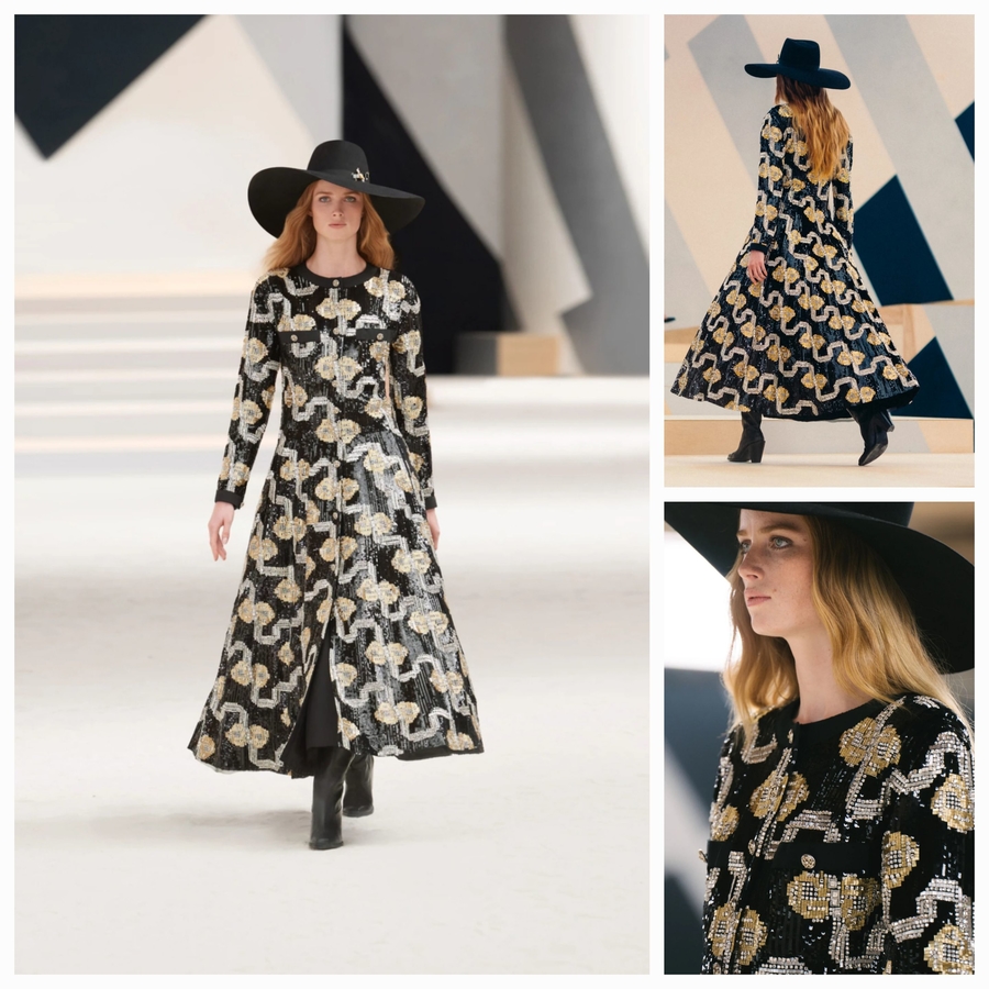 Коллаж  из образа коллекции Chanel Haute Couture Fall- Winter 2022/23. В коллаже можно рассмотреть детали модели. Фото с официального сайта. Модель Рианн ван Ромпей