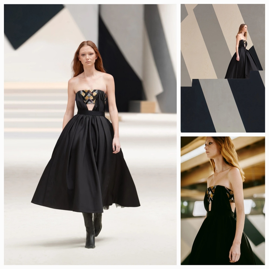 Коллаж  из образа коллекции Chanel Haute Couture Fall- Winter 2022/23. В коллаже можно рассмотреть детали модели. Фото с официального сайта.