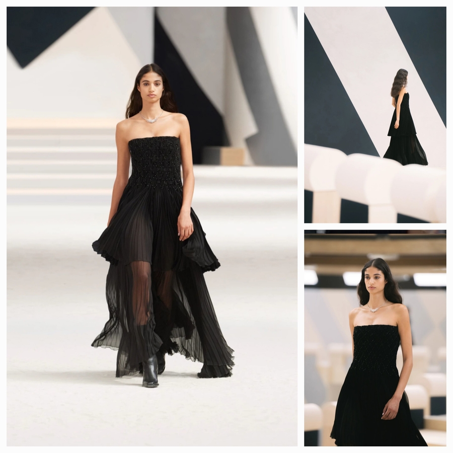 Коллаж  из образа коллекции Chanel Haute Couture Fall- Winter 2022/23. В коллаже можно рассмотреть детали модели. Фото с официального сайта.