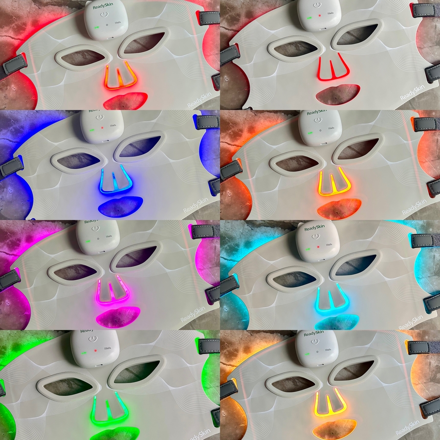 Красный,инфракрасный:синий,оранжевый,фиолетовый,голубой,зеленый,желтый.Каждый цвет специфически действует на кожу.