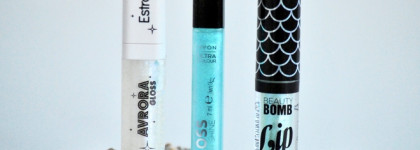 Бюджетные блески для губ с голубым переливом: Avon, Estrade, Beauty Bomb