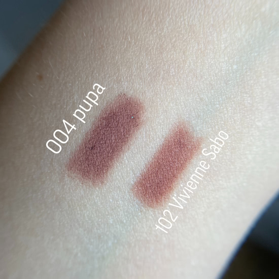 Пост о прекрасных карандашах для губ от Vivienne Sabo в оттенке 102, Pupa true lips в оттенке 004 и об одном весьма спорном блеске от Buxom Full-on lip cream в оттенке White Russian