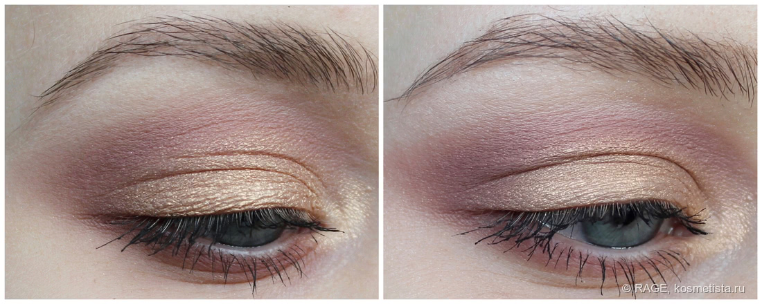 слева - макияж палеткой Velvet Rose, справа - Soft Glam