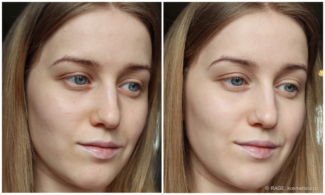 До и после: слева кожа без макияжа, справа - нанесен BB-крем