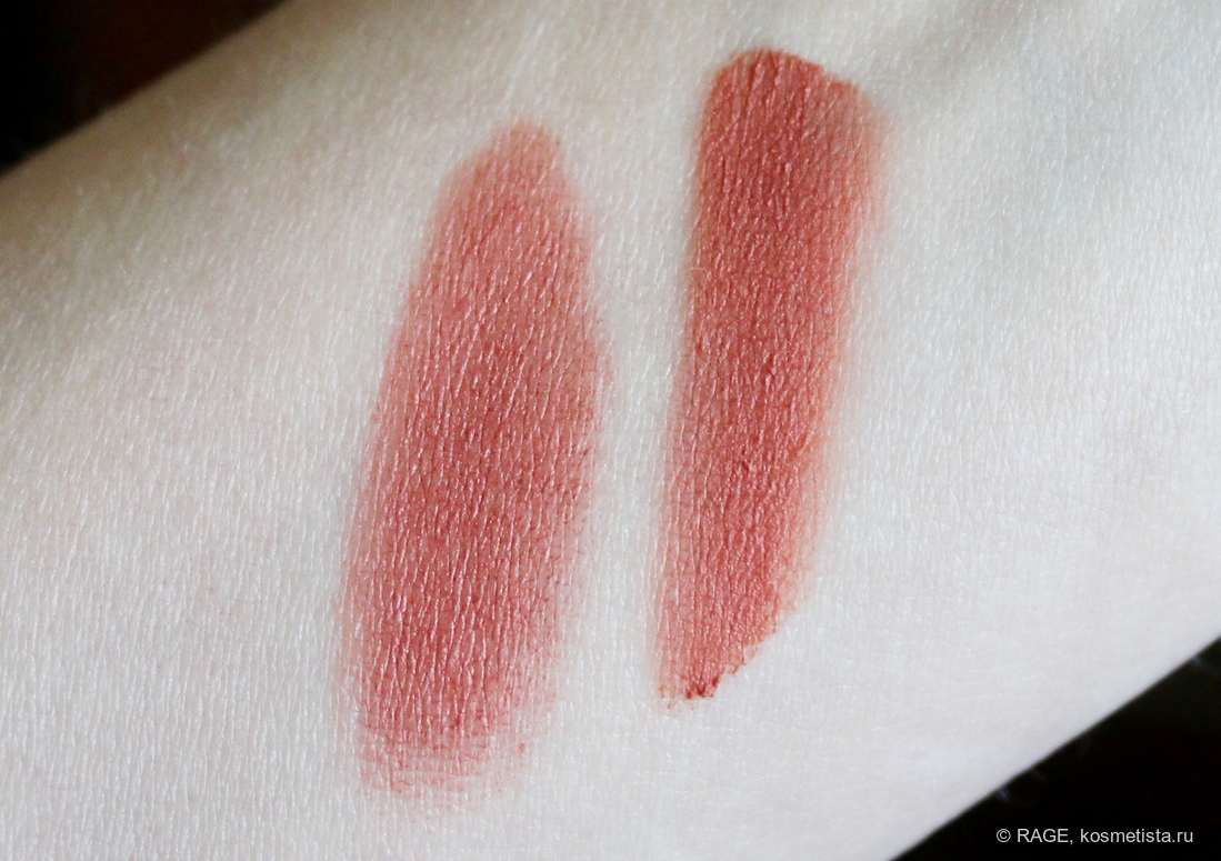 слева – MAC Powder Kiss Lipstick, справа – MAC Powder Kiss Liquid Lipcolour
