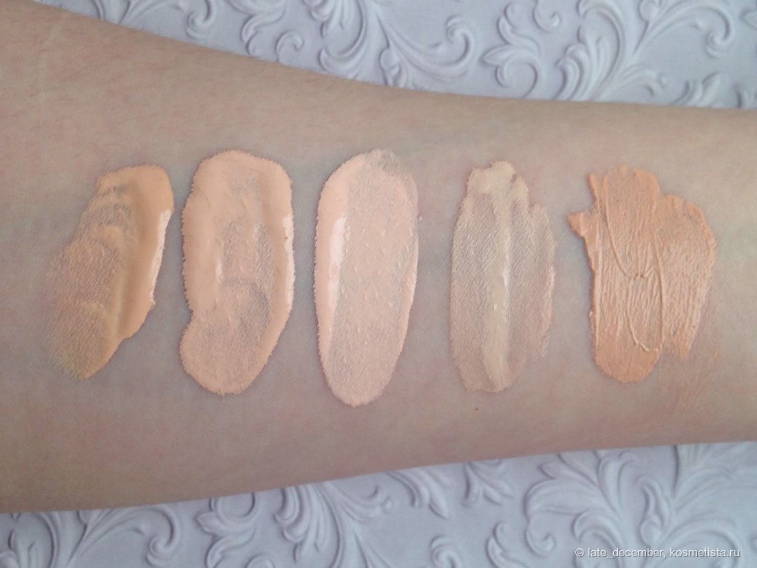 Слева направо: Maybelline, MUFE, Dior, Lancome Teint Miracle, Lancome Skin Feels Good