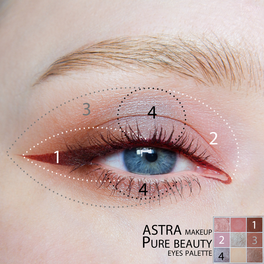 Astra Make-Up Pure Beauty palette макияж Сухая роза, схема.