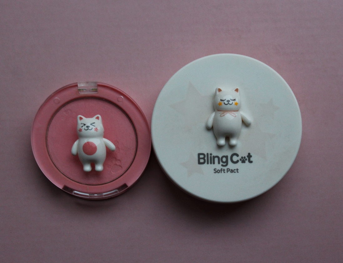 Румяна Tonymoly «Bling Cat Powder Cheek» (02 Pink Moment) и  Компактная пудра TONY MOLY Bling Cat Soft Pact