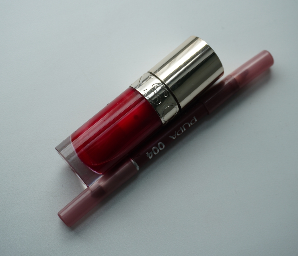 Clarins Lip comfort oil (03 cherry) и Pupa true lips (004)