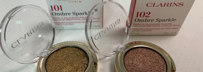 Сиять с Clarins Ombre Sparkle Powder Eyeshadow #101 gold diamond и #102 peach girl