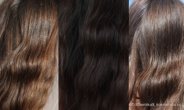 Слева направо: мои волосы в солнечном свете, в середине - в дневном без солнца, справа в солнечном