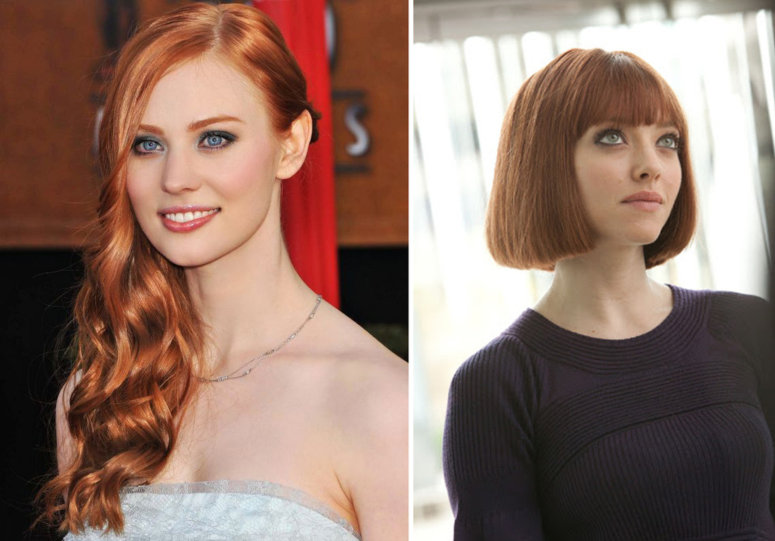 Три изображения одной и той же девушки с голубыми волосами.