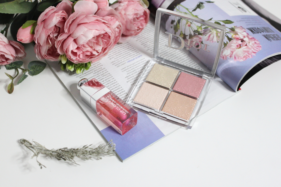 Хайлайтер Dior Backstage Glow Face Palette, 004 Rose Gold и масло для губ Dior Lip Glow Oil, 001 Pink.
