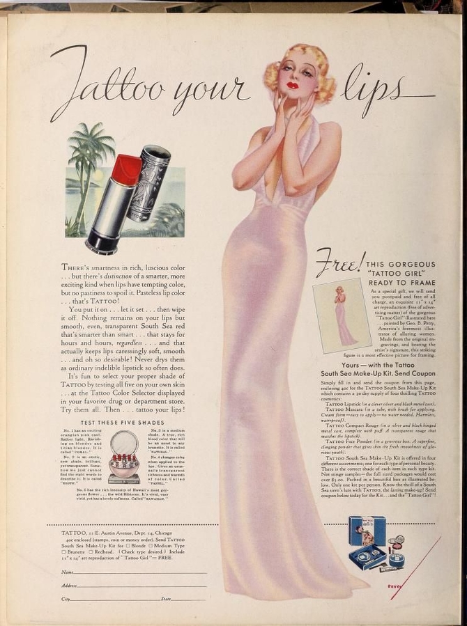 Реклама красной помады 1936 года