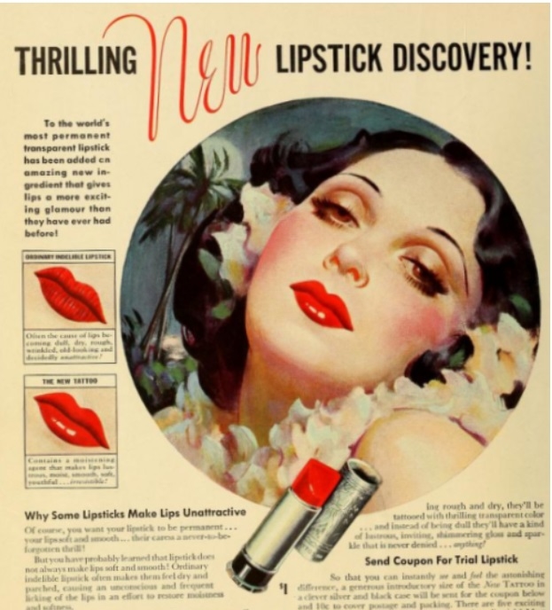 1936 год, полные красные губы