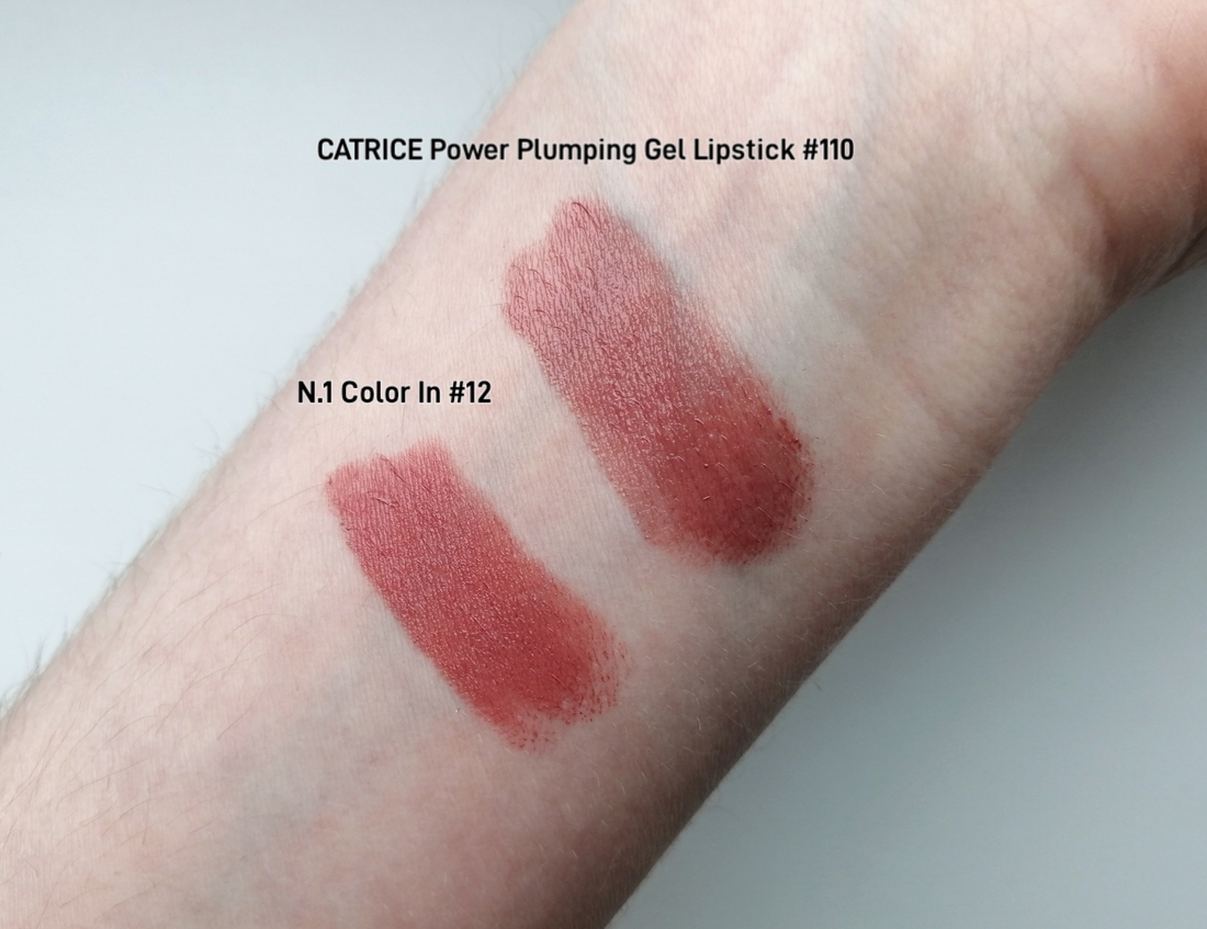 Сравнение помад Catrice Power Plumping Gel Lipstick в оттенке 110 и N.1 Color In №12