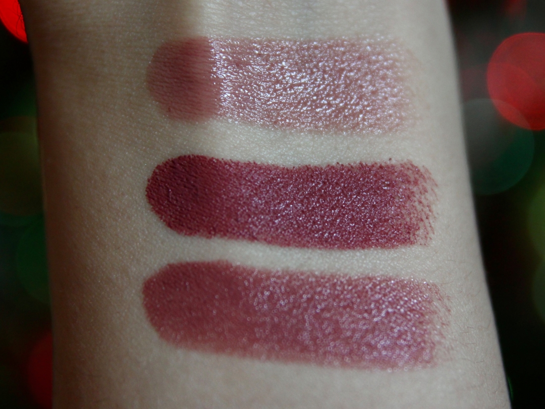Сверху вниз: Guerlain Kisskiss shine bloom №119, Gucci Rouge A Levres Mat №204, Chanel Rouge Coco 434 Mademoiselle