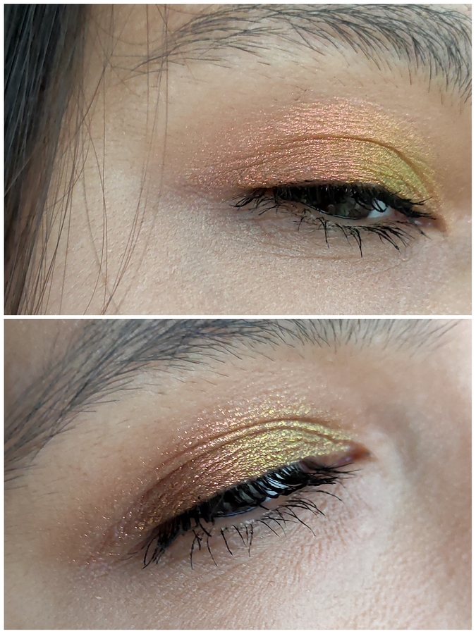 Sigil Inspired Tammy Tanuka 015 профиль оттенка «Мантикора» глаз сверху, Limoni "Eye Shadow prism" тон 009 глаз снизу