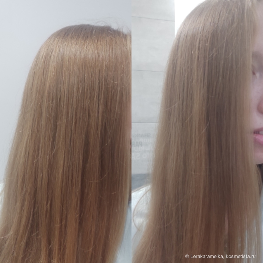 Фото волос сразу после нанесения крема и сушки феном при искусственном освещении, выдающем все недостатки.