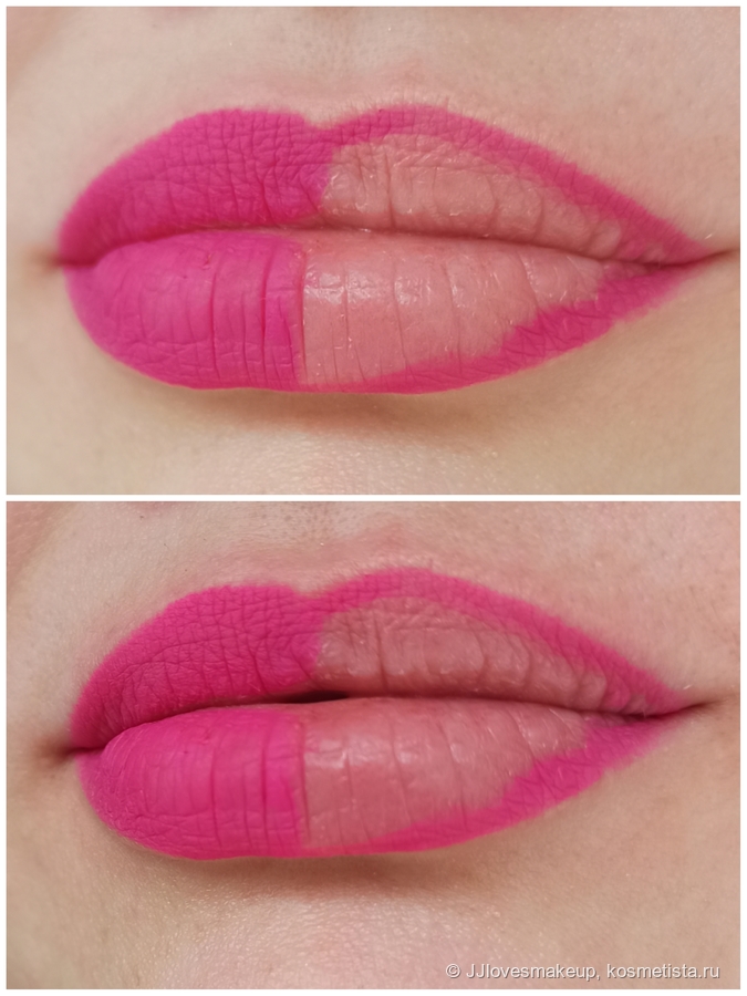 Gosh Velvet Touch Lip Pencil 007 Pink Pleasure при естественном освещении (сверху) и в глубине комнаты (снизу). Карандаш нанесен без гигиенички.