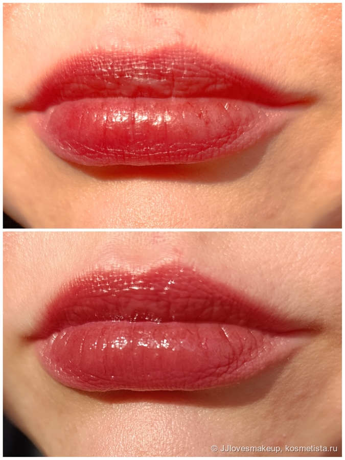 Сверху тинт без бальзама, снизу с бальзамом. Визуально разница небольшая, однако с бальзамом намного комфортнее