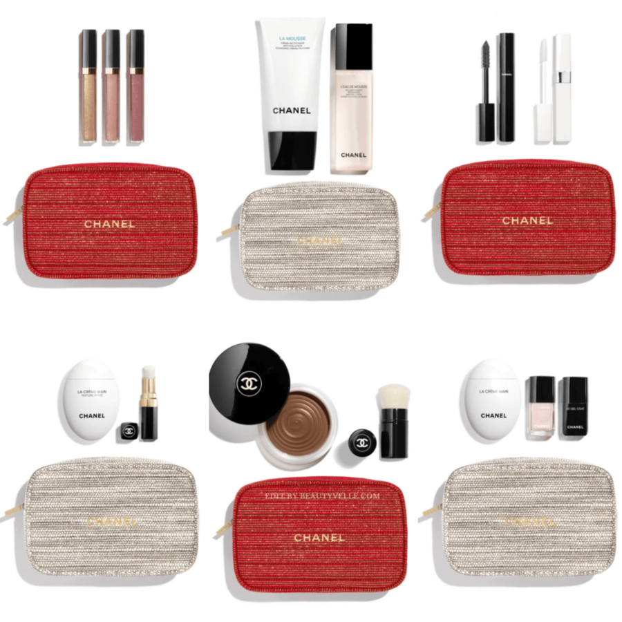 New CHANEL Holiday 2022 Gift Set Glow Forth Bronzer Set Brush Red Tweed Bag