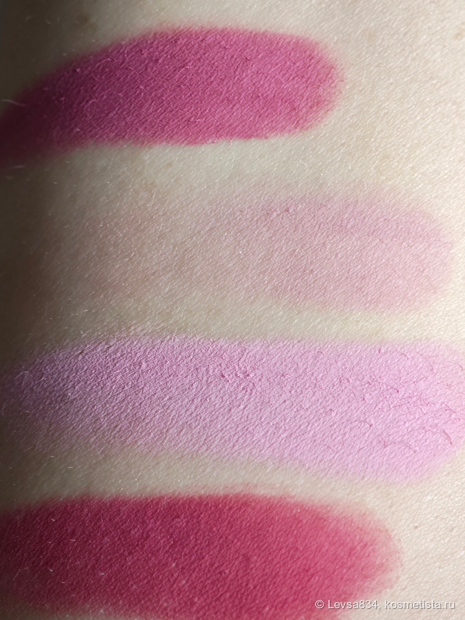 Порядок обратный, снизу вверх: cerise, sweer pea, velour, orchid
