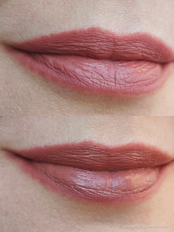 Сверху тонкое нанесение кистью, внизу - плотное, стиком, контур тоже кисиью нанесла, но не чётко, а чуть размыто